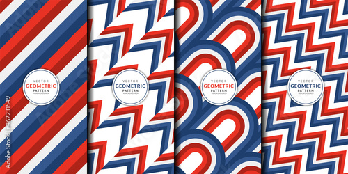 Abstract geometric pattern red and blue line stripes combination set. zigzag stripes, chevron, Herringbone, curve, wallpaper. Template bright colors collection for fabric patterns wrapping paper etc.