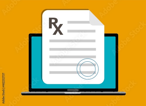 laptop with online recipe from doctor, flat design illustration.