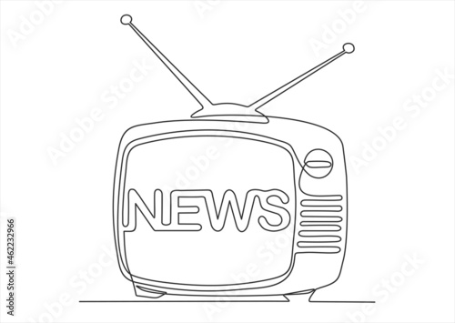 Continuous line drawing of Retro TV shows news.