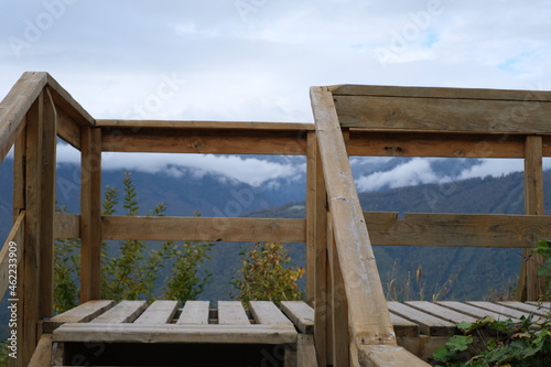 wooden bridge over the mountains