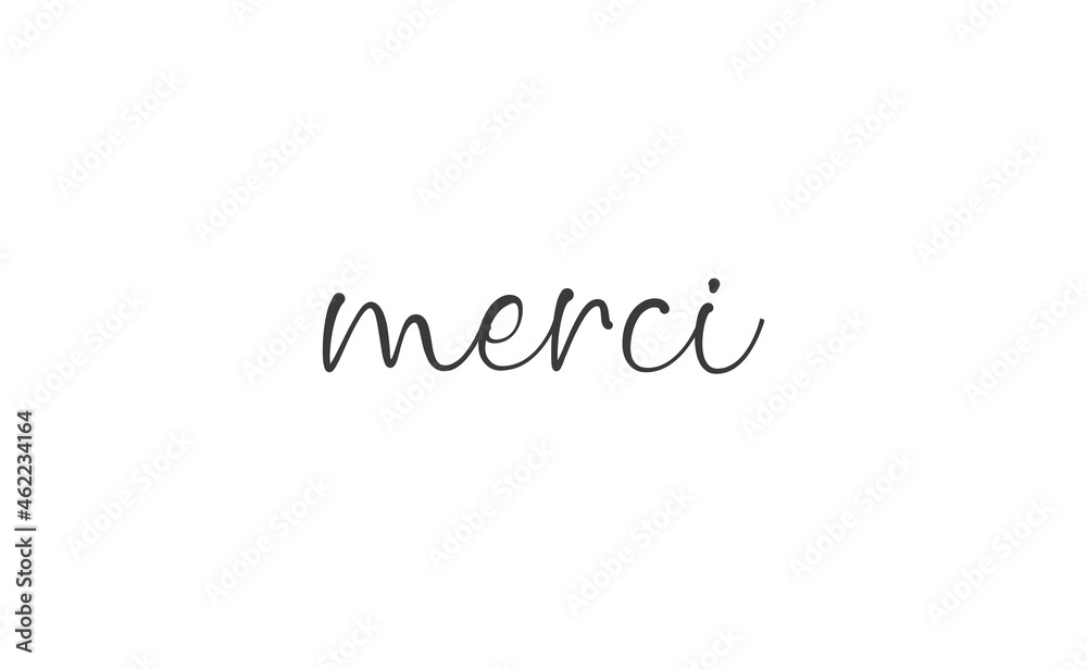 Merci. Calligraphy text. Hand drawn phrase. Handwritten modern lettering. Thank you in French.