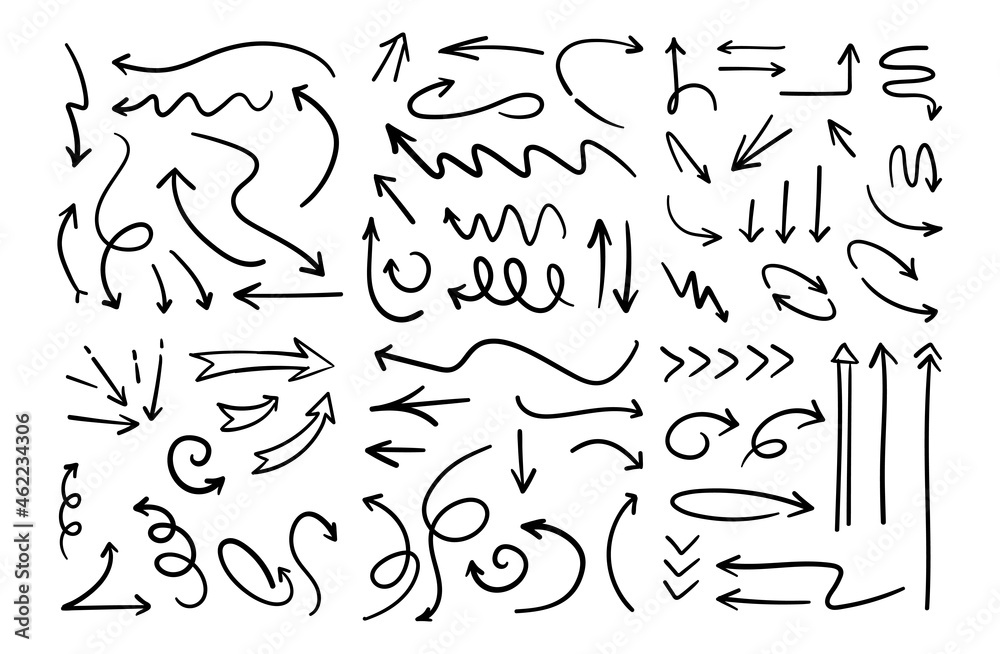 Arrow doodle set. Hand drawn set of arrows. Arrow doodle set. Hand drawn set of arrows.