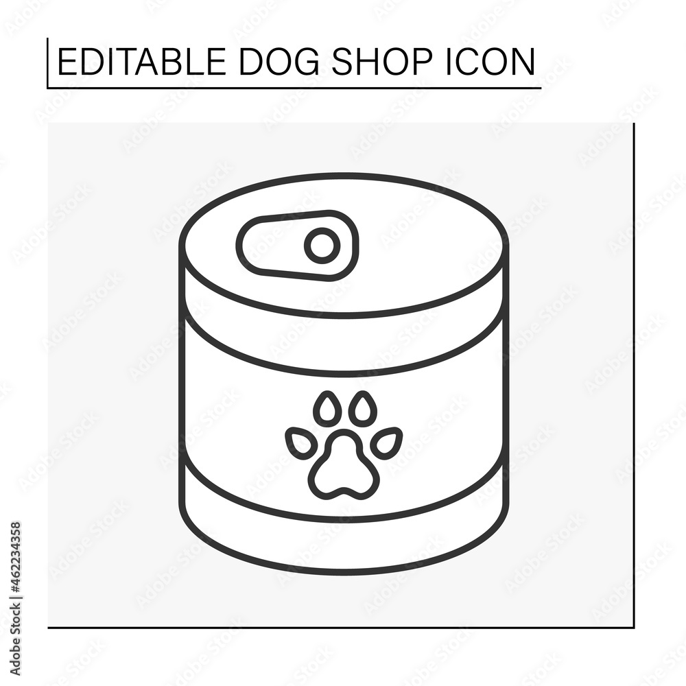 Snacks line icon. Tasty wet food for dogs in a steel jar. Crispy food.Shop concept. Isolated vector illustration. Editable stroke Snacks line icon. Tasty wet food for dogs in a steel jar. Crispy food.Shop concept. Isolated vector illustration. Editable stroke
