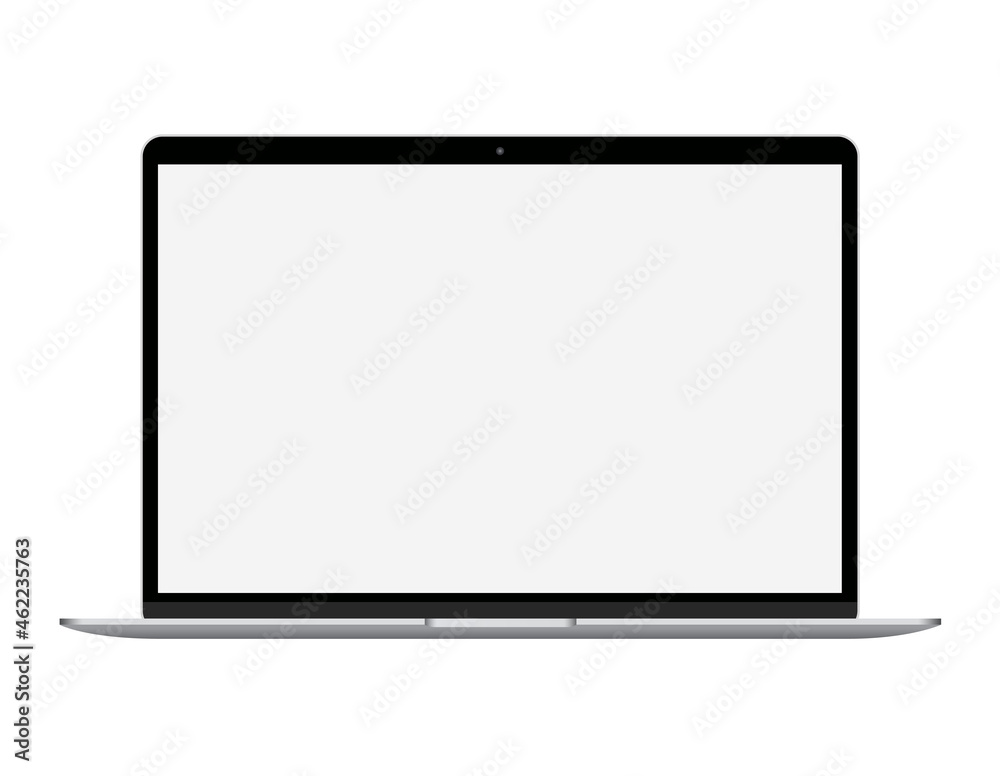 Notebook with empty gray display silver frame mockup Notebook with empty gray display silver frame mockup