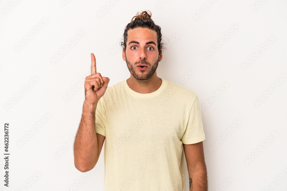 Young caucasian man isolated on white background having an idea, inspiration concept. Young caucasian man isolated on white background having an idea, inspiration concept.