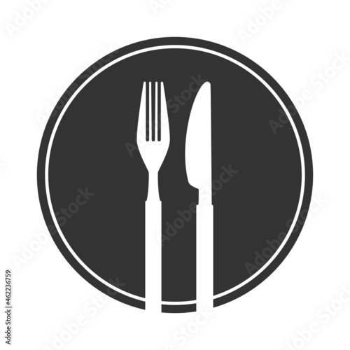 stylized plate with fork and knife, vector illustration
