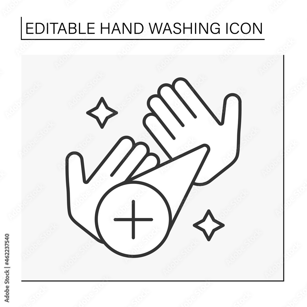 Shining hands line icon. Cleaned and cared for palms. Disinfection from bacterias. Hygiena concept. Isolated vector illustration. Editable stroke Shining hands line icon. Cleaned and cared for palms. Disinfection from bacterias. Hygiena concept. Isolated vector illustration. Editable stroke