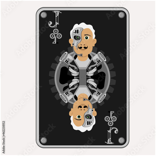 The Jack of clubs playing card in steampunk style. Vector illustration.