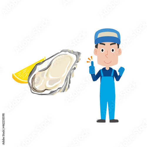 牡蠣と水産業の男性