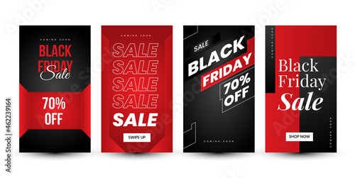 Black Friday Sale social media stories set for business, commerce, promotion and advertising. Vector illustration.