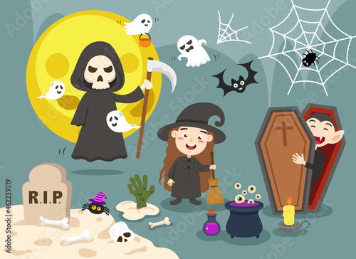 Halloween kids costume party illustration vector