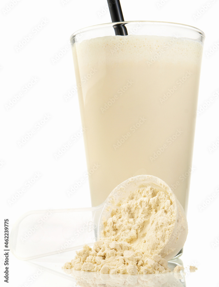 Protein Milkshake isolated on white Background - obrazy, fototapety, plakaty 
