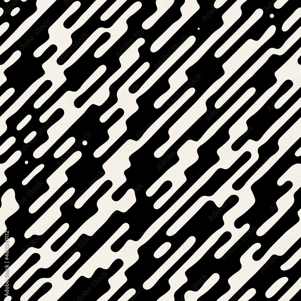 Vector seamless pattern. Abstract striped texture with bold monochrome waves. Creative background with zigzag blots. Decorative design with distortion effect. Vector seamless pattern. Abstract striped texture with bold monochrome waves. Creative background with zigzag blots. Decorative design with distortion effect.