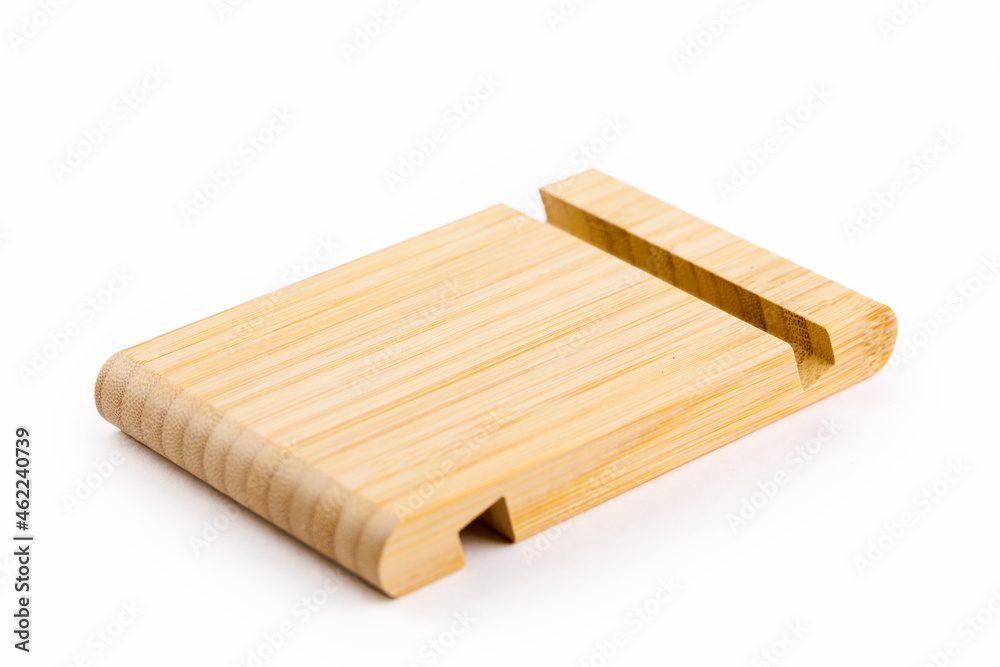 bamboo phone stand on a white isolated background
