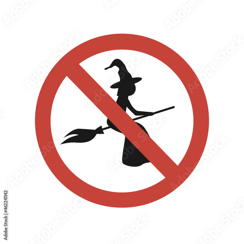 Flying on the broom is forbidden, vector sign. Witches are not allowed, funny halloween symbol