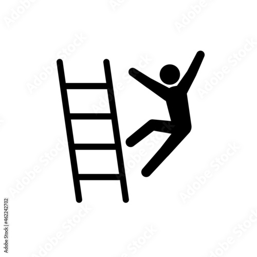 Falling off ladder stick figure pictogram. Clipart image isolated on white background