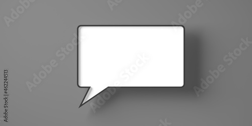 Single white empty speech bubble or balloon with black edge over dark grey background with shadow template