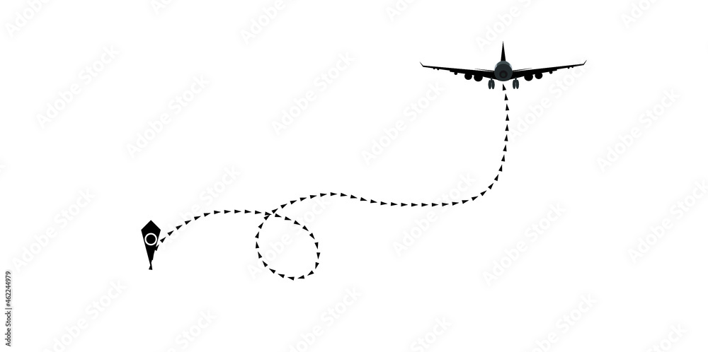 air transport concept.Airplane line path vector icon of air plane flight route with start point and dash line trace. air transport concept.Airplane line path vector icon of air plane flight route with start point and dash line trace.