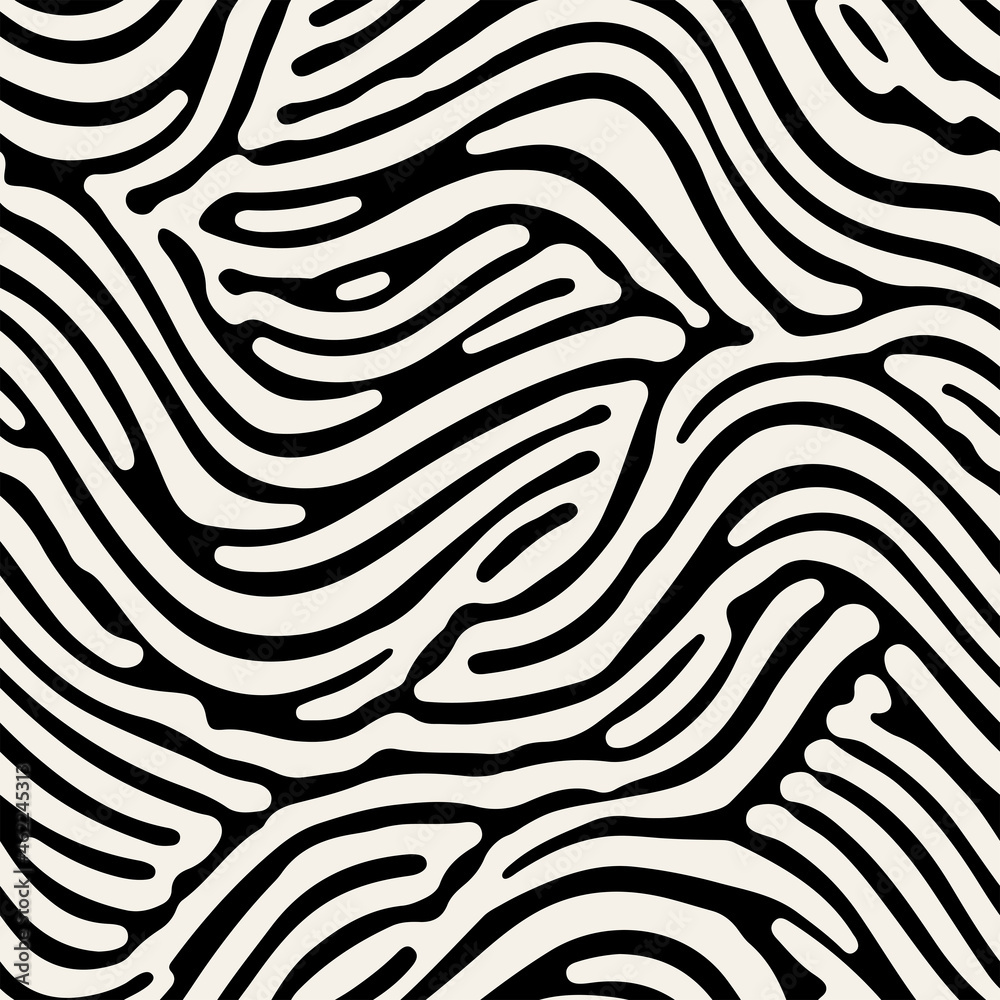 Vector seamless pattern. Abstract striped texture with bold monochrome waves. Creative background with zigzag blots. Decorative design with distortion effect. Vector seamless pattern. Abstract striped texture with bold monochrome waves. Creative background with zigzag blots. Decorative design with distortion effect.