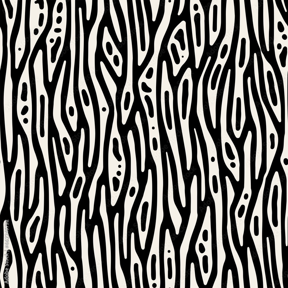 Naklejka premium Vector seamless pattern. Abstract striped texture with bold monochrome waves. Creative background with blots. Decorative design with distortion effect.