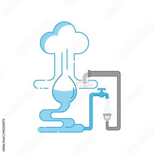 Using water supply carefully and be responsible to protect environment. Conceptual infographic illustration of conserving water. Vector outline flat design style.