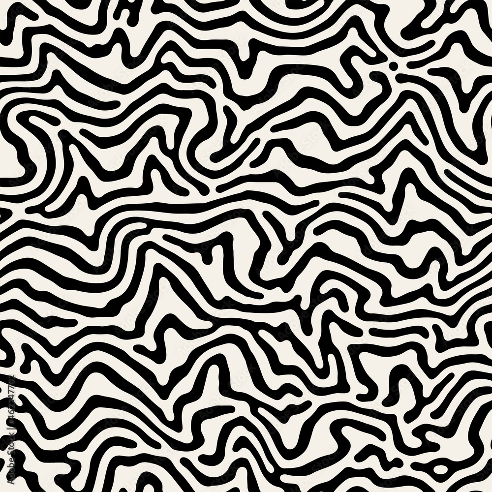 Vector seamless pattern. Abstract striped texture with bold monochrome waves. Creative background with zigzag blots. Decorative design with distortion effect.