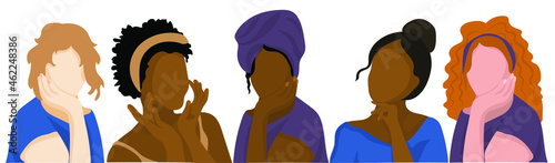 Women of different nationalities. Multi-ethnic beauty. Vector illustration