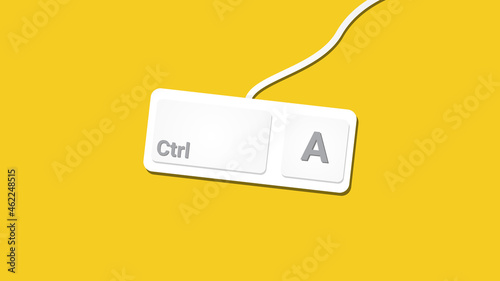 keyboard key Ctrl A, copy and paste the shortcut key. Computer icon on a yellow background