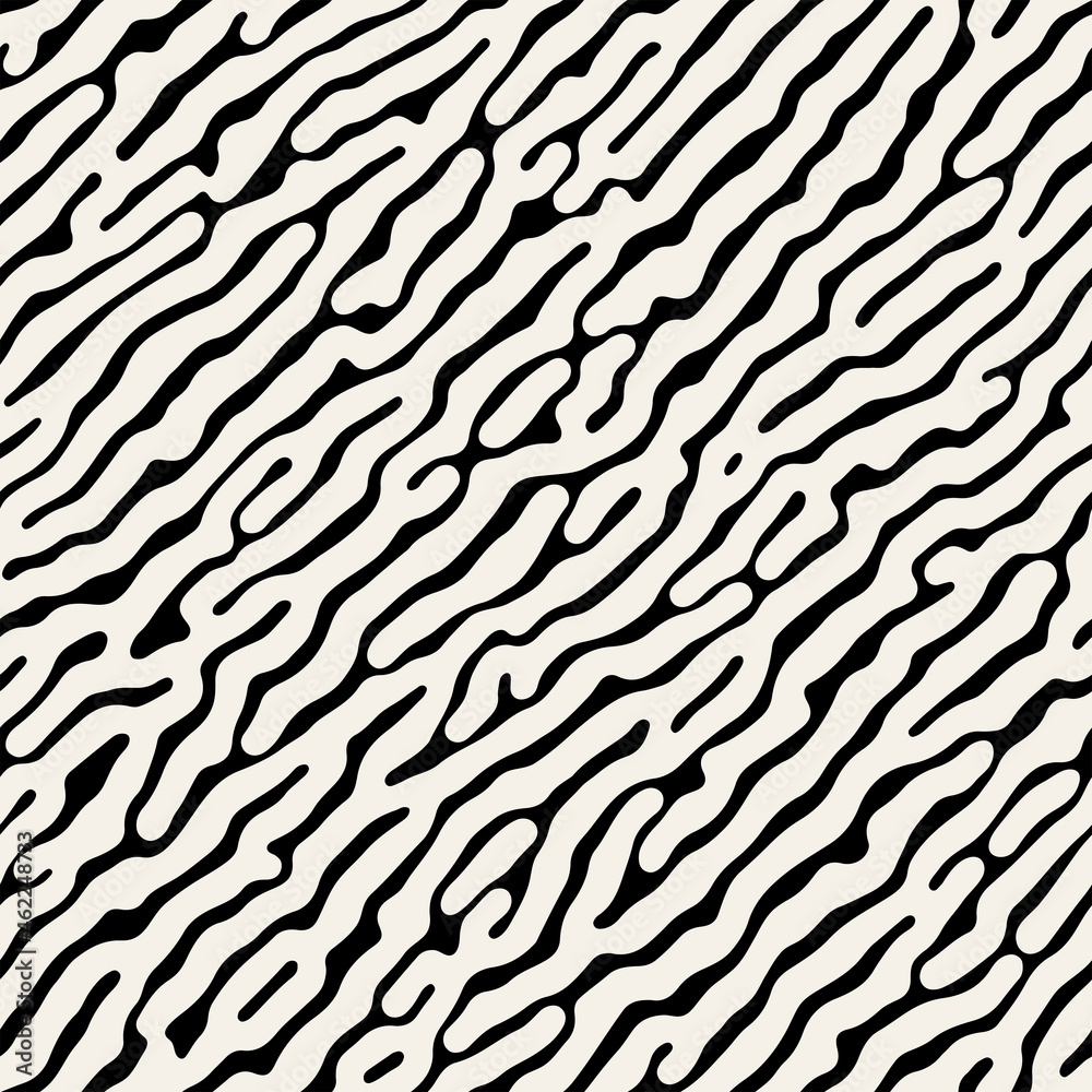 Vector seamless pattern. Abstract striped texture with bold monochrome waves. Creative background with zigzag blots. Decorative design with distortion effect. Vector seamless pattern. Abstract striped texture with bold monochrome waves. Creative background with zigzag blots. Decorative design with distortion effect.