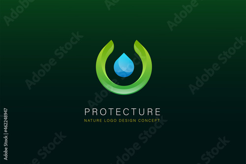  blue water drop isolated crcle leaf , free vector energy logo design concept illustration photo