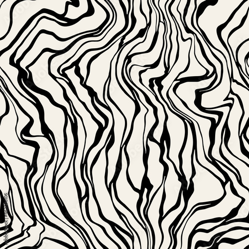 Vector seamless pattern. Abstract striped texture with bold monochrome waves. Creative background with blots. Decorative design with distortion effect.