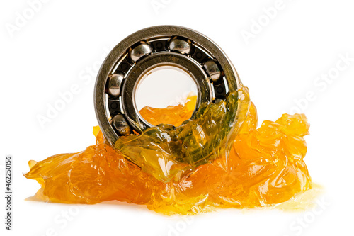 Ball bearing stainless with grease lithium machinery lubrication for automotive and industrial  isolated on white background with clipping path