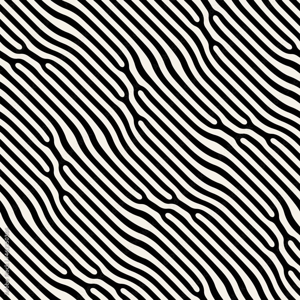 Vector seamless pattern. Abstract striped texture with bold monochrome waves. Creative background with zigzag blots. Decorative design with distortion effect.