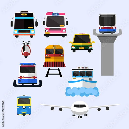 Transportation icons set. City cars and vehicles transport. Vector illustration
