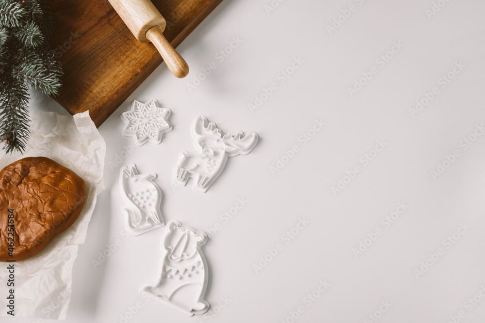 Various Christmas cookie cutters shot from above