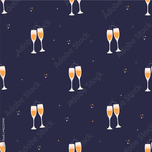 Two glasses of champagne on lilac background. 