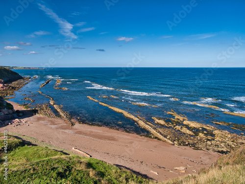 Eroded rocky sills on the Northumberland Coast near Scremerston, south of Berwick-upon-Tweed - part of the Alston Formation - limestone, sandstone, siltstone and mudstone photo