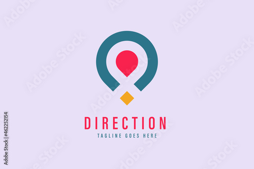 Vector flat style illustration location pin logotype design. Location pin navigation logo template. Logo concept of navigator, guide, , booking hotel, Rent a Car, travel application.Formats