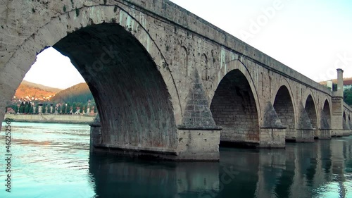 A close look to the Mehmed pasha Sokolovic bridge in Visegrad, Bosnia and Herzegovina. photo