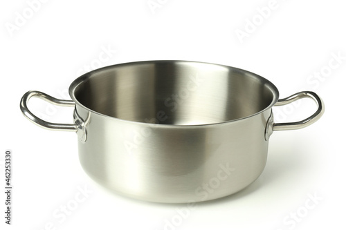 Metal empty pot isolated on white background