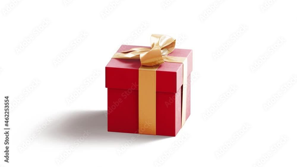 Blank red gift box with ribbon bow mockup, looped rotation