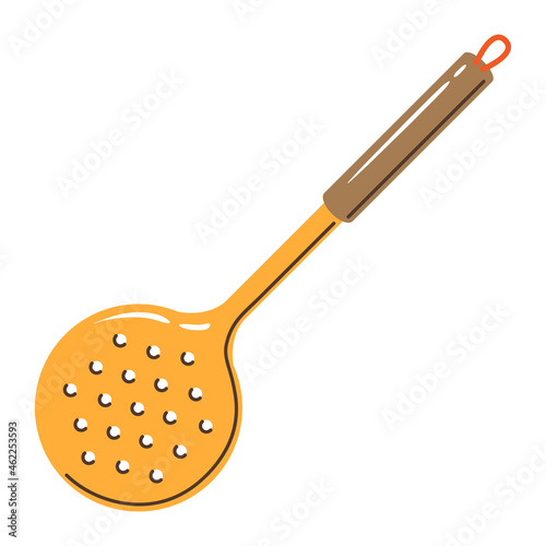 Illustration of cooking skimmer. Stylized kitchen and restaurant utensil.