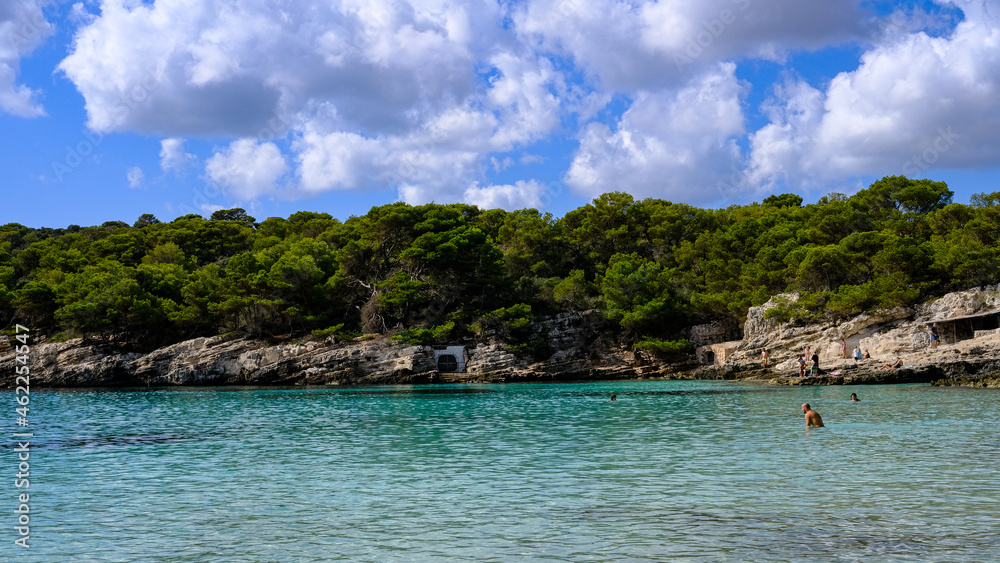 bathers in cala en turqueta, Menorca, Balearic Islands, Spain