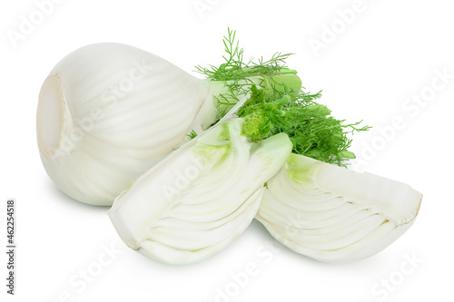 fresh fennel bulb piece isolated on white background with clipping path and full depth of field