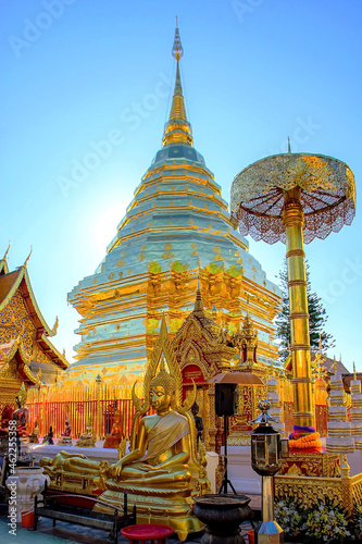 Golden pagoda at Phra That Doi Suthep Temple in Chiang Mai  Thailand