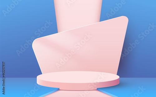 Abstract scene background. Cylinder podium on pink background. Product presentation, mock up, show cosmetic product, Podium, stage pedestal or platform.