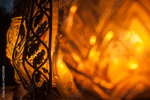 Photos Orange grave lanterns shining with light