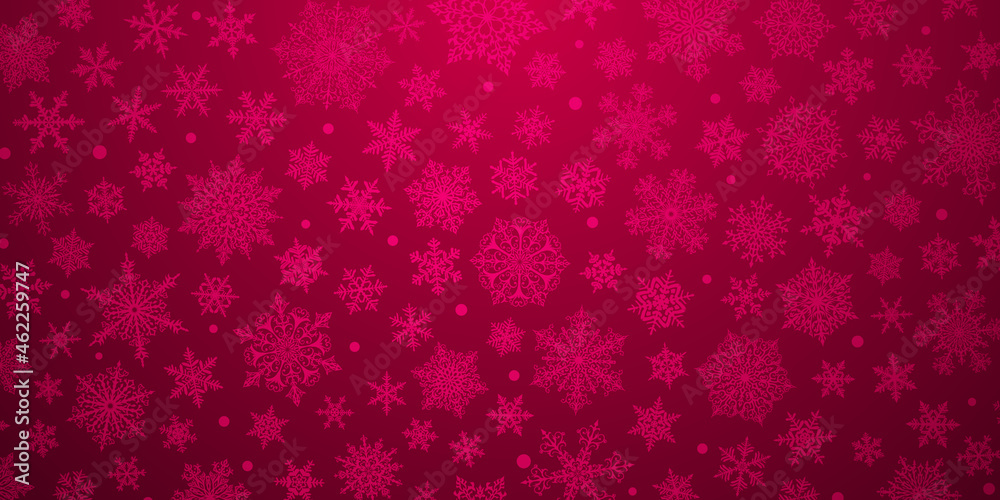 Christmas background of big and small complex snowflakes in crimson colors Christmas background of big and small complex snowflakes in crimson colors