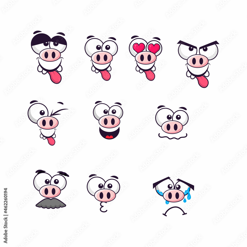 Pig cartoon character set. Can be used as illustration for Kids,poster or t-shirt Pig cartoon character set. Can be used as illustration for Kids,poster or t-shirt