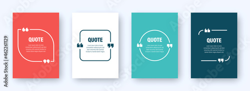 Set of colorful banners with quote frames. Speech bubbles with quotation marks. Blank text box and quotes. Blog post template. Vector illustration.